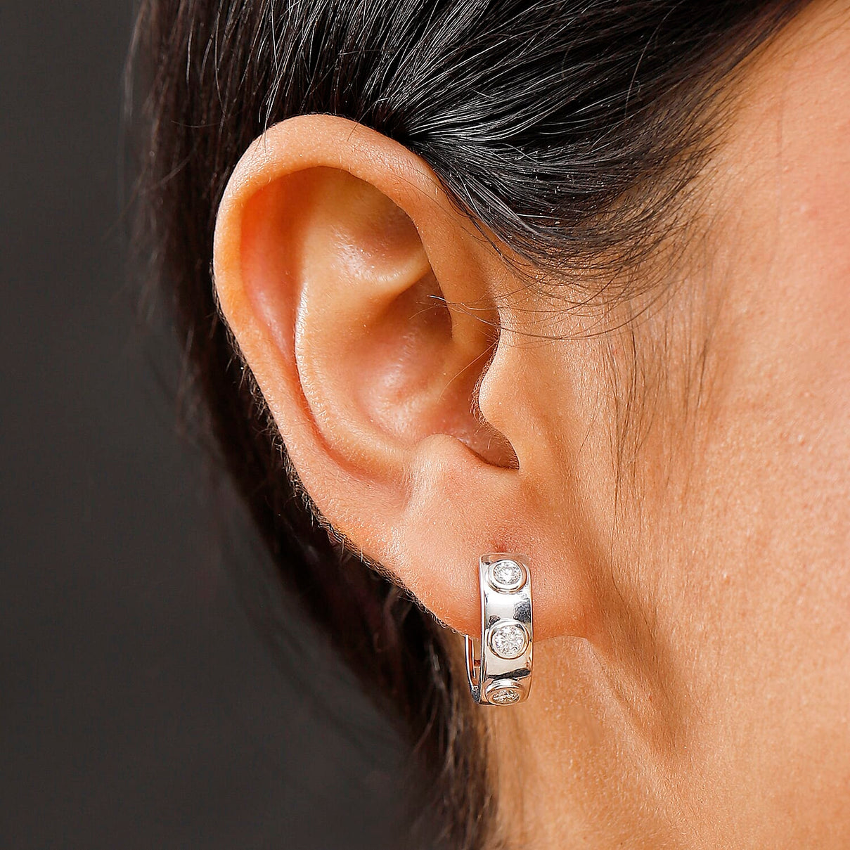 Moissanite Full Hoop Earring in Rhodium Overlay Sterling Silver 8055756 3