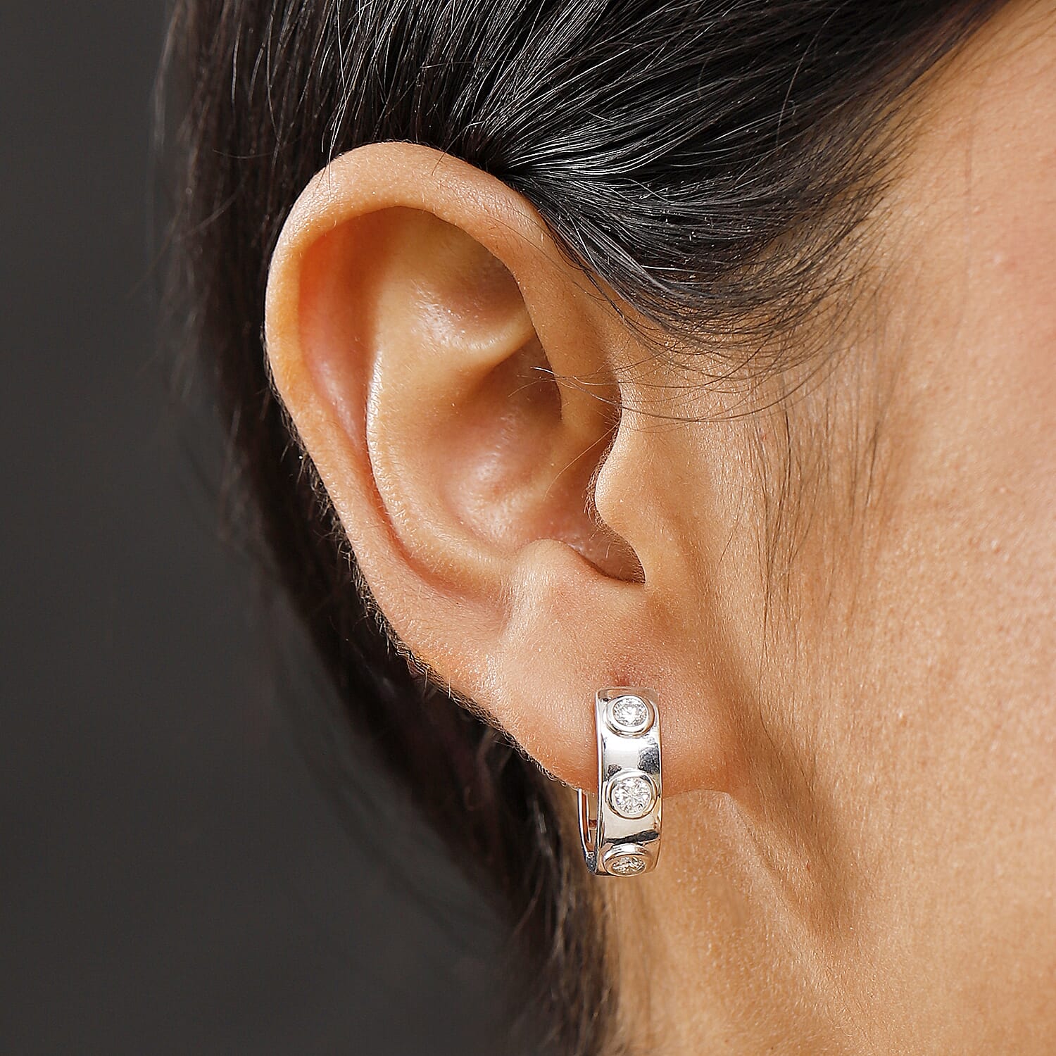 Moissanite Full Hoop Earring in Rhodium Overlay Sterling Silver 8055756 3