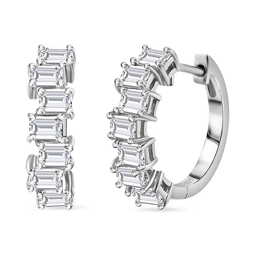 Moissanite Reborn Hoop Earrings in Platinum Overlay Sterling Silver 2.89  Ct.