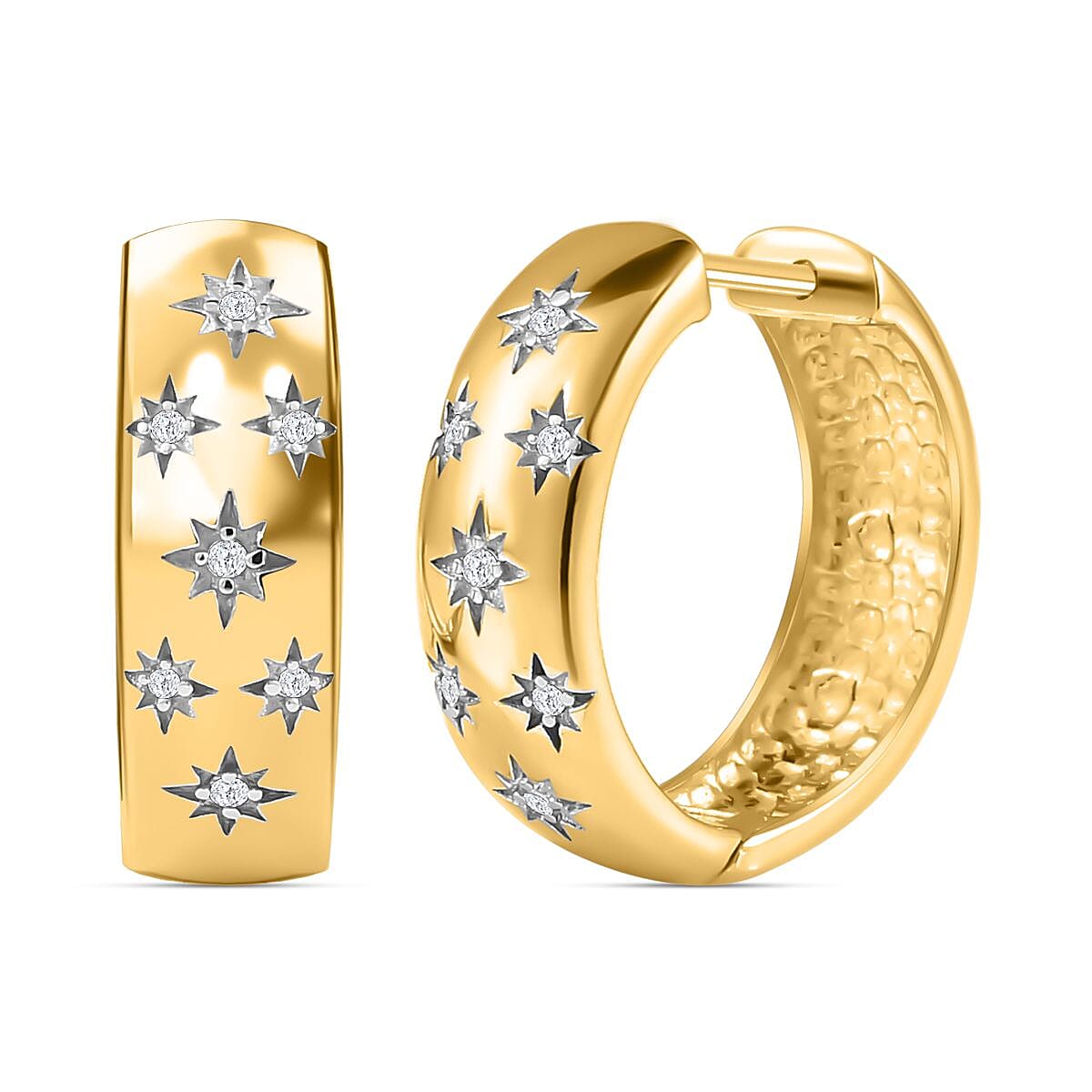 Moissanite Hoop Earrings with Clasp in 18K Vermeil Yellow Gold Plated Sterling Silver, (Outer Diameter 18.90mm). 7380416 0