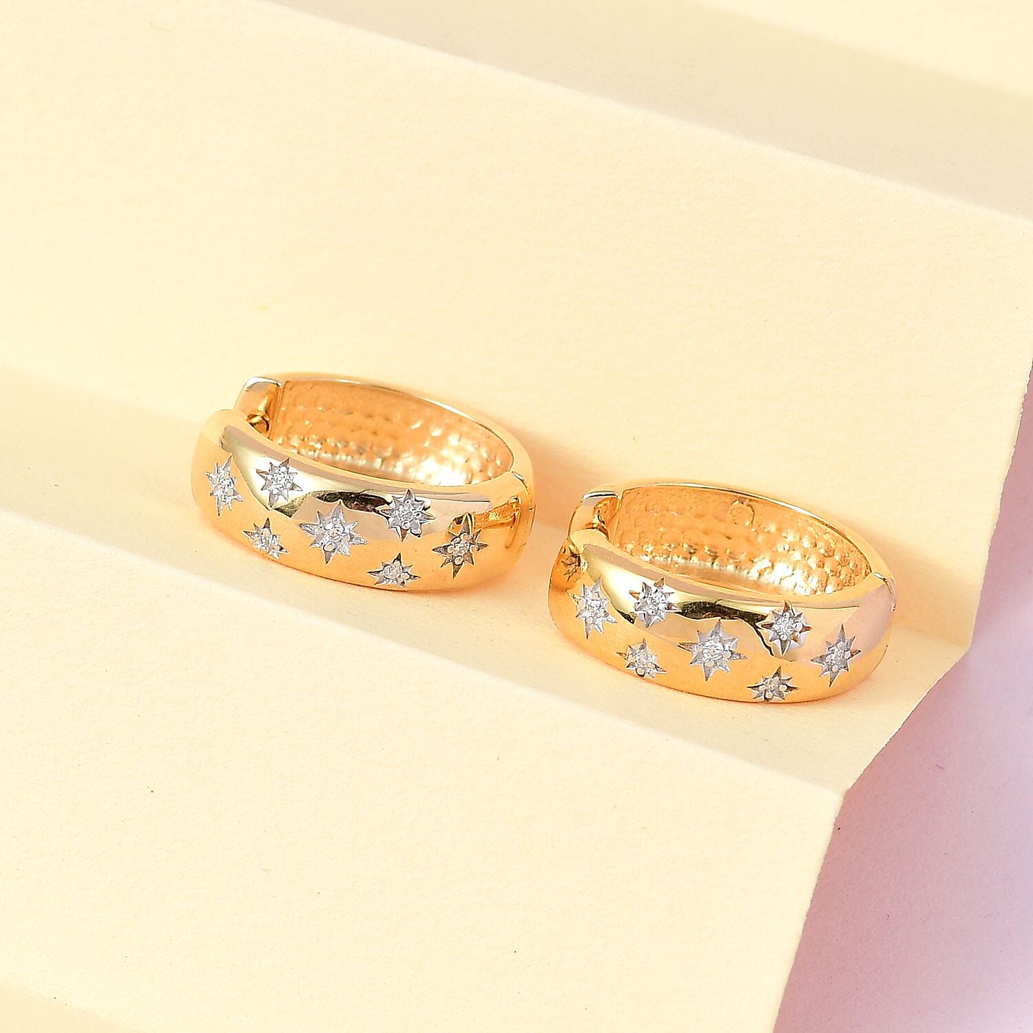 Moissanite Hoop Earrings with Clasp in 18K Vermeil Yellow Gold Plated Sterling Silver, (Outer Diameter 18.90mm). 7380416 2