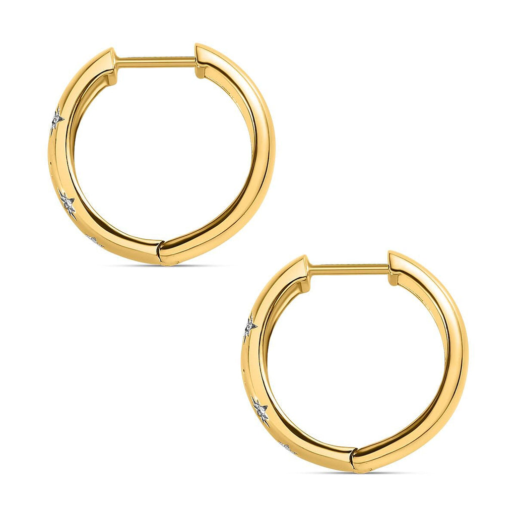 Moissanite Hoop Earrings with Clasp in 18K Vermeil Yellow Gold Plated Sterling Silver, (Outer Diameter 18.90mm).