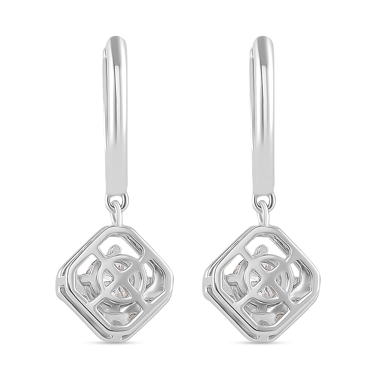 RADIANTA GRA Certified Moissanite Dangling Earrings with Hoop in Rhodium Overlay Sterling Silver 1.50 Ct. 8085100 5