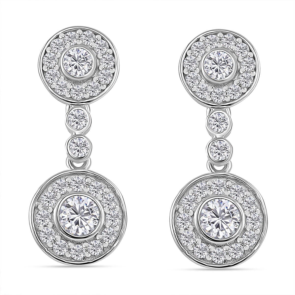 RADIANTA GRA Certified Moissanite Halo Dangling Earrings with Push Back in Rhodium Overlay Sterling Silver 1.45 Ct. 8085841 0