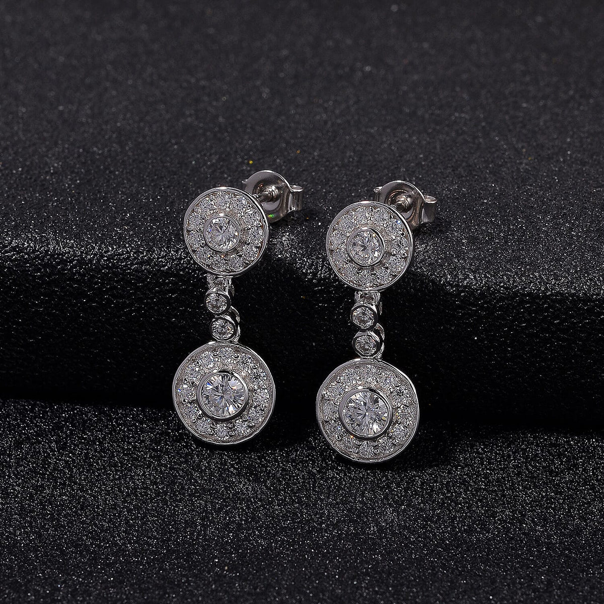 RADIANTA GRA Certified Moissanite Halo Dangling Earrings with Push Back in Rhodium Overlay Sterling Silver 1.45 Ct. 8085841 2