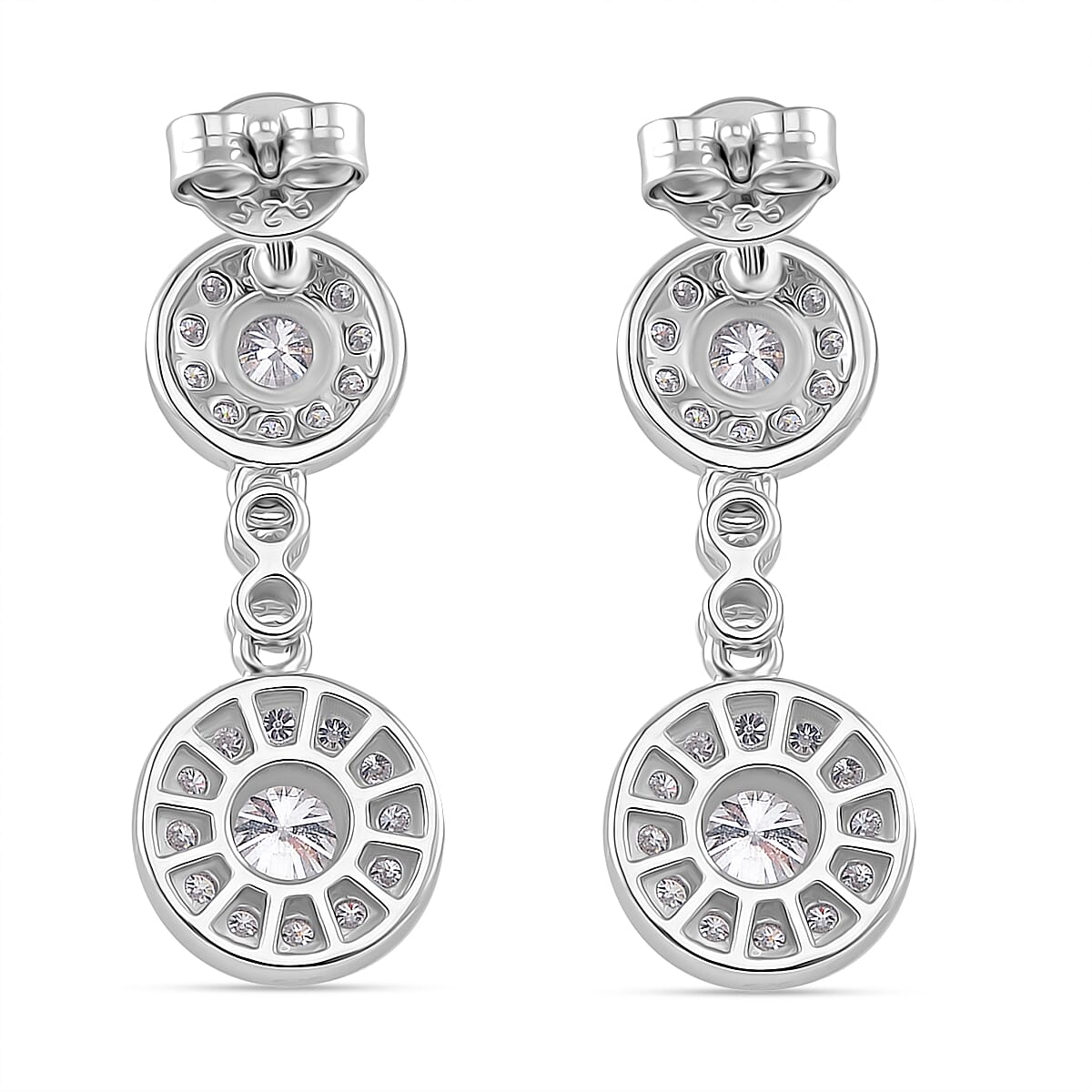RADIANTA GRA Certified Moissanite Halo Dangling Earrings with Push Back in Rhodium Overlay Sterling Silver 1.45 Ct. 8085841 5