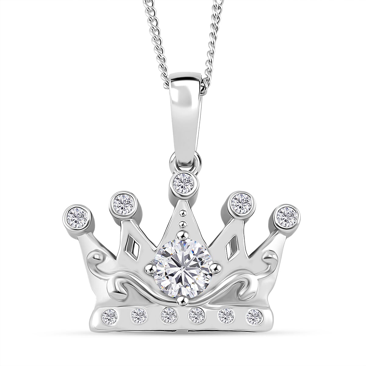 RADIANTA GRA Certified Crown Moissanite Pendant with Chain (Size 18) in Rhodium Overlay Sterling Silver 4366150 0
