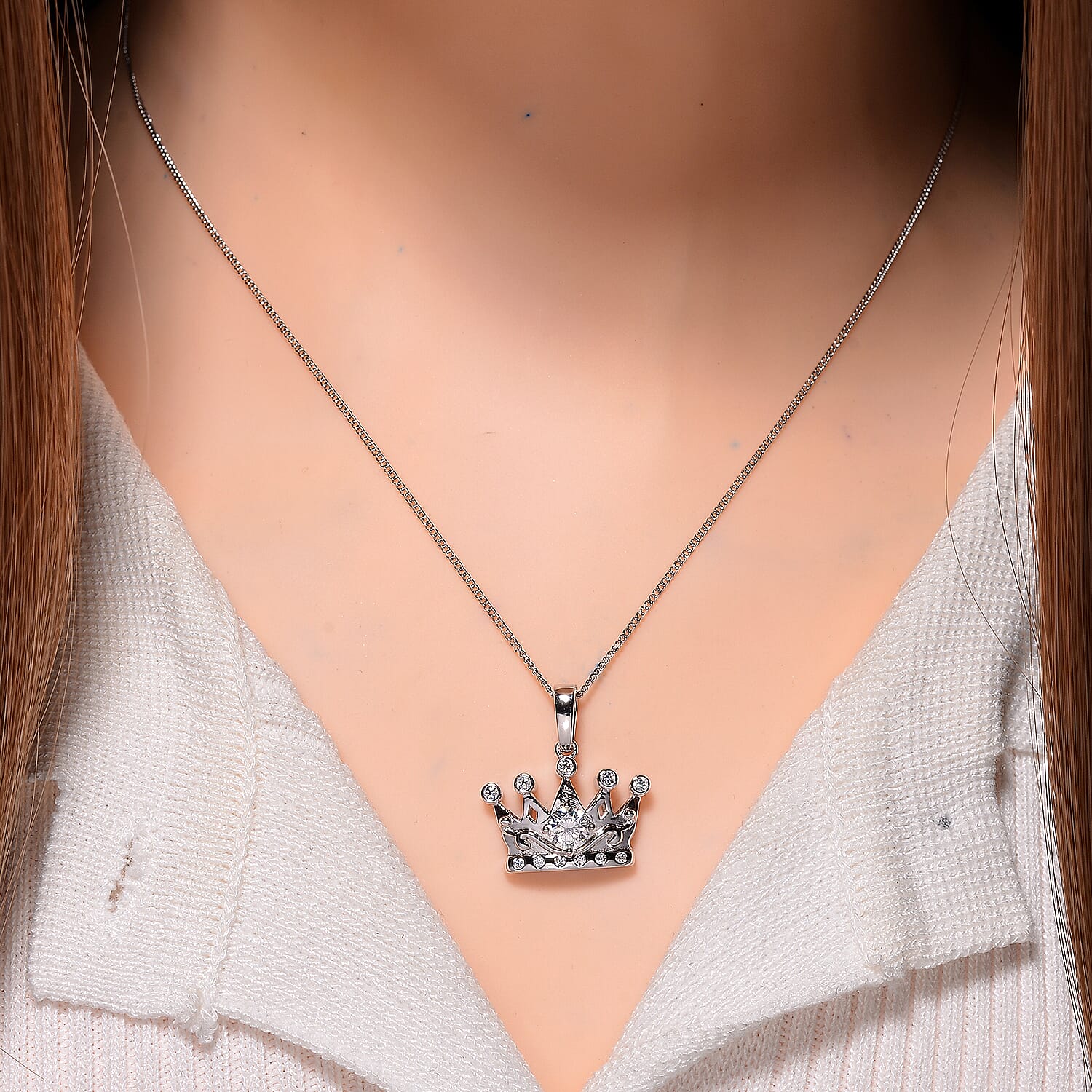 RADIANTA GRA Certified Crown Moissanite Pendant with Chain (Size 18) in Rhodium Overlay Sterling Silver 4366150 2