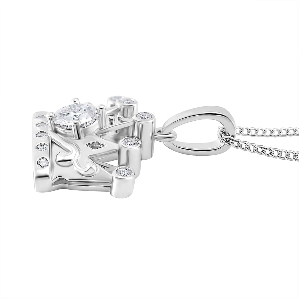 Premium GRA Certified Moissanite (VVS1-D) Pendant with Chain (Size 18) in Rhodium Overlay Sterling Silver