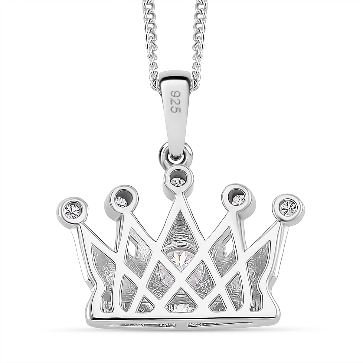 RADIANTA GRA Certified Crown Moissanite Pendant with Chain (Size 18) in Rhodium Overlay Sterling Silver 4366150 4