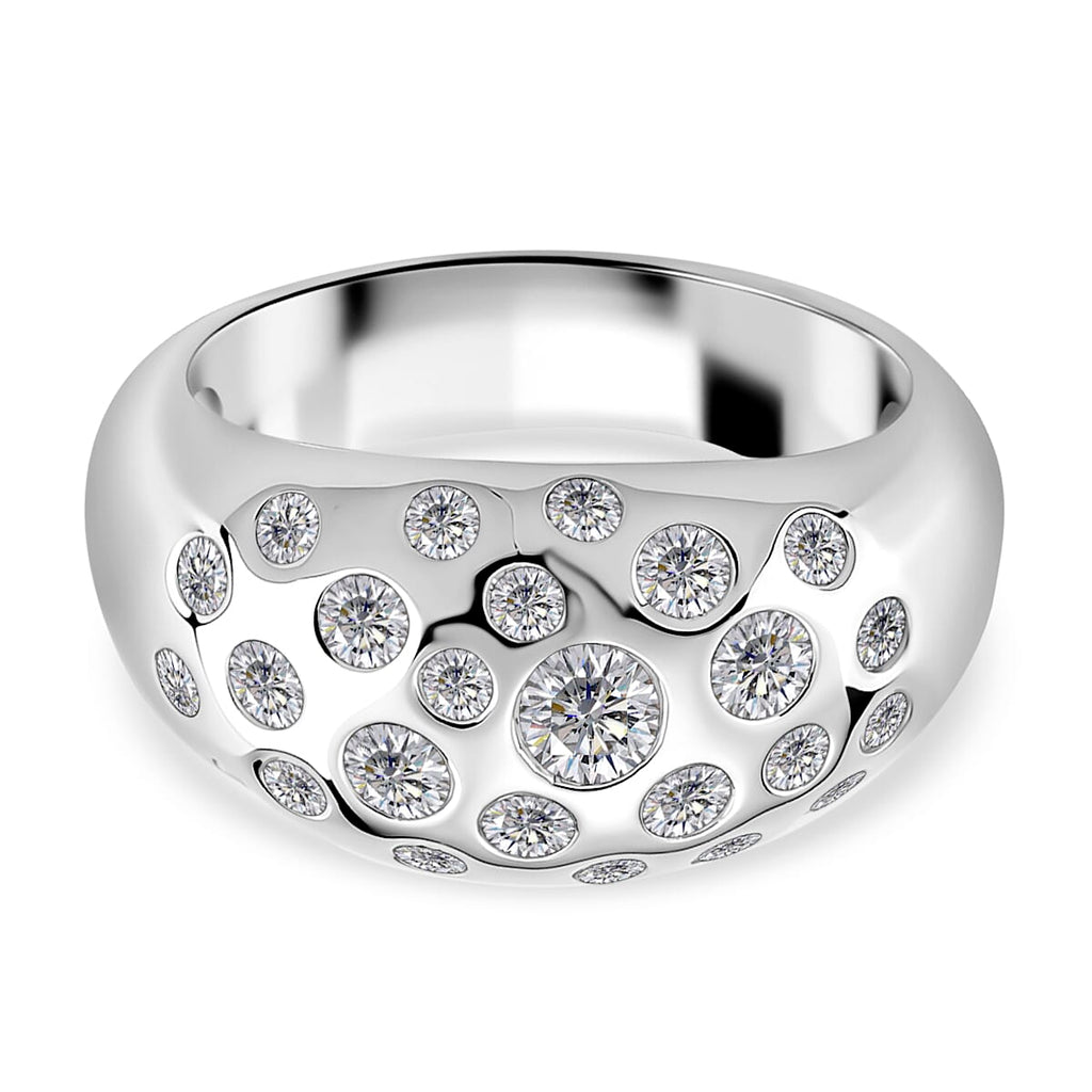 GRA Certified D-VVS1 Moissanite Ring in Rhodium Overlay Sterling Silver, 1.28 Ct, Silver Wt. 7.80 Gms.