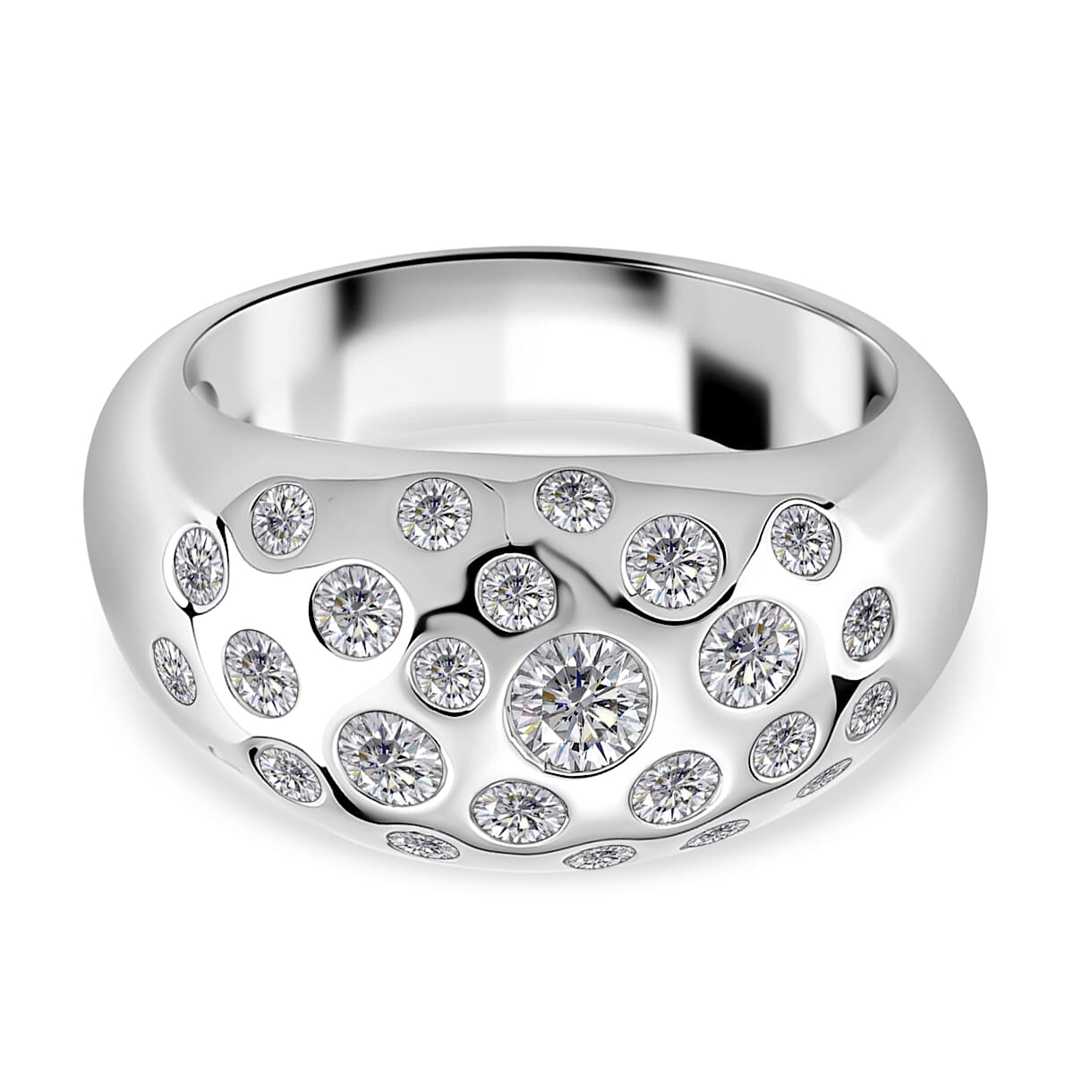 D'joy RADIANTA GRA Certified 1.28 Ct. Moissanite Dome Ring in Rhodium Overlay Sterling Silver (VVS1-D) 8204332 0