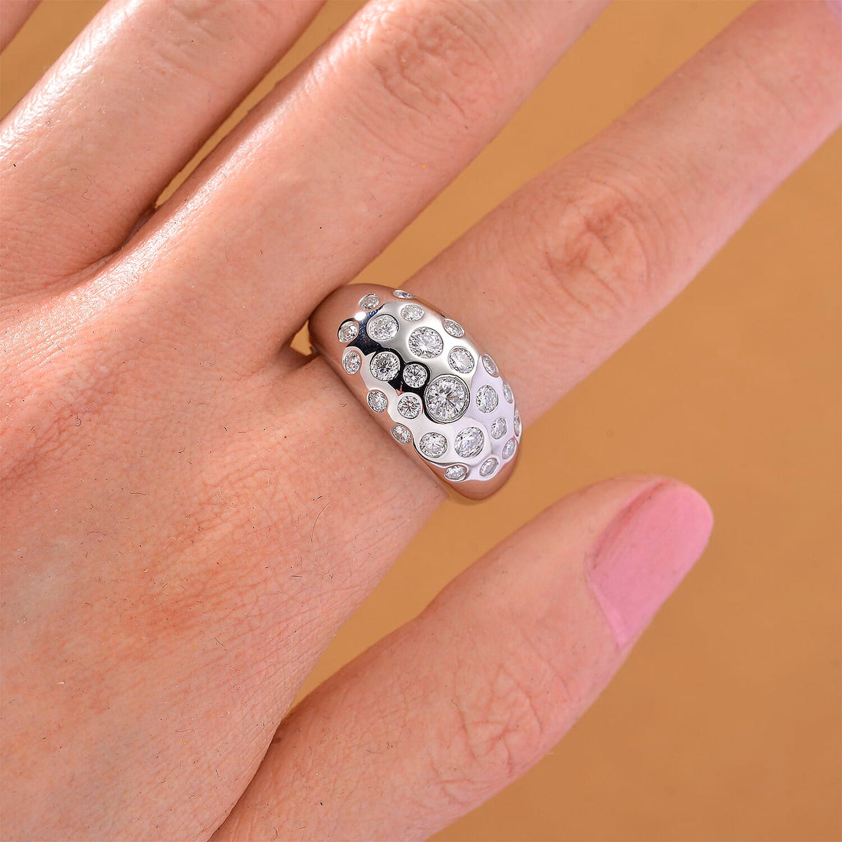 D'joy RADIANTA GRA Certified 1.28 Ct. Moissanite Dome Ring in Rhodium Overlay Sterling Silver (VVS1-D) 8204332 2