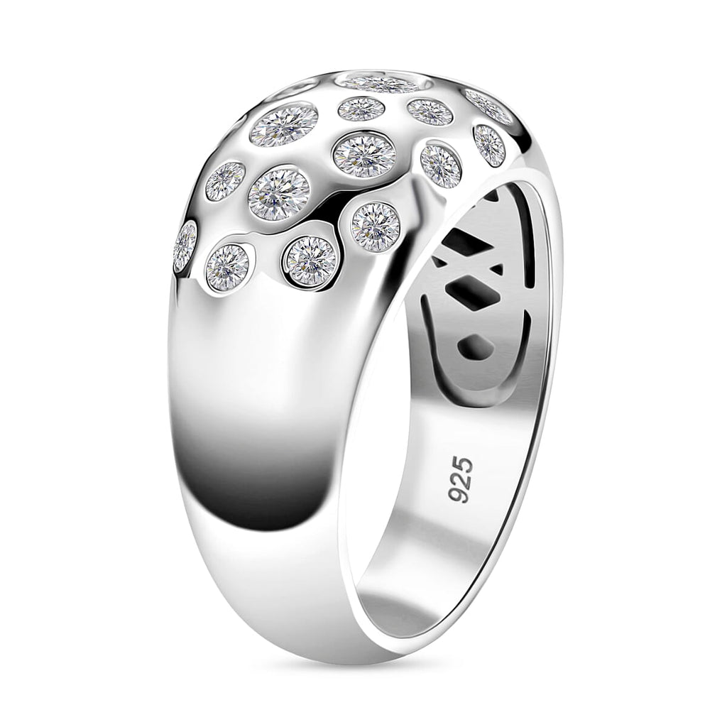 GRA Certified D-VVS1 Moissanite Ring in Rhodium Overlay Sterling Silver, 1.28 Ct, Silver Wt. 7.80 Gms.