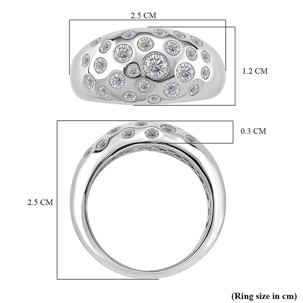 GRA Certified D-VVS1 Moissanite Ring in Rhodium Overlay Sterling Silver, 1.28 Ct, Silver Wt. 7.80 Gms.
