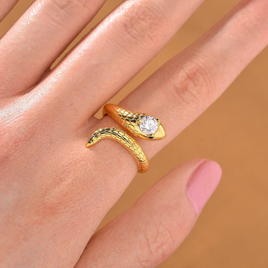 Premium Moissanite GRA Certified (VVS1-D) Serpent Ring in 18K Vermeil Yellow Gold Plated Sterling Silver