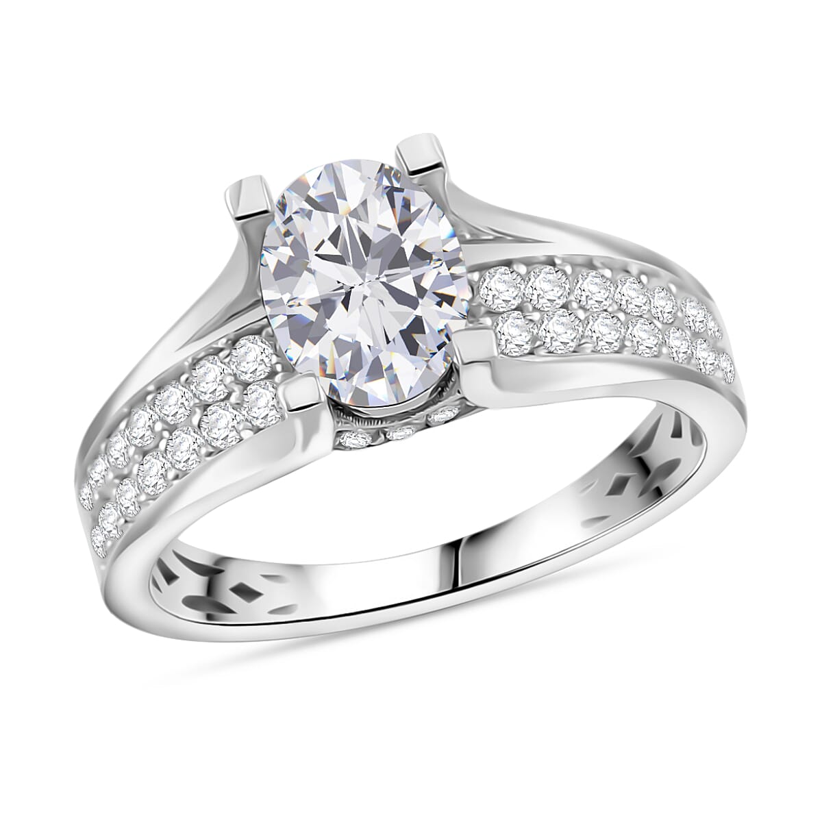 RADIANTA GRA Certified Moissanite D-VVS1 Ring in Rhodium Overlay Sterling Silver 2.00 Ct. 8084936 0