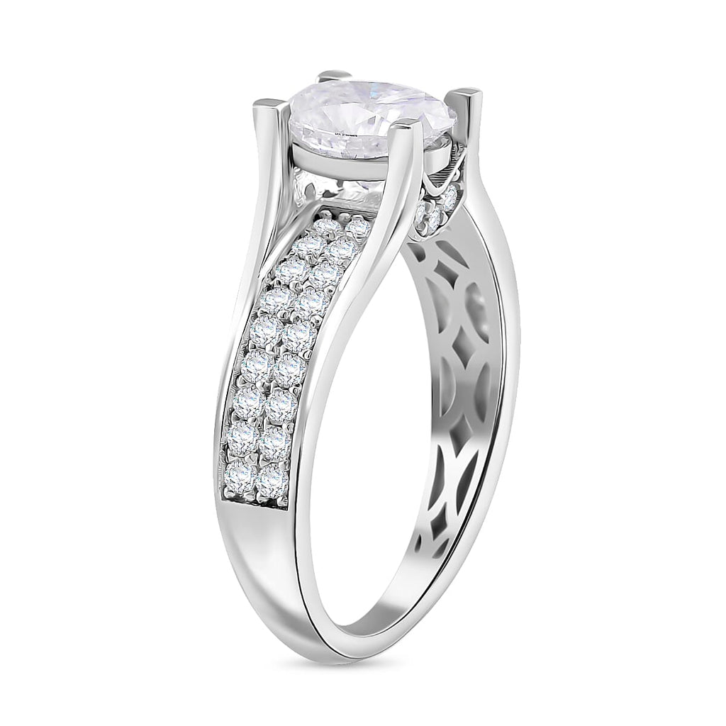 Premium D Colour VVS1 Moissanite GRA Certified Ring in Rhodium Overlay Sterling Silver 2.00 Ct.