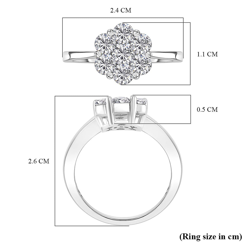 Premium Moissanite GRA Certified (VVS1-D) Ring in Rhodium Overlay Sterling Silver 1.30 Ct.