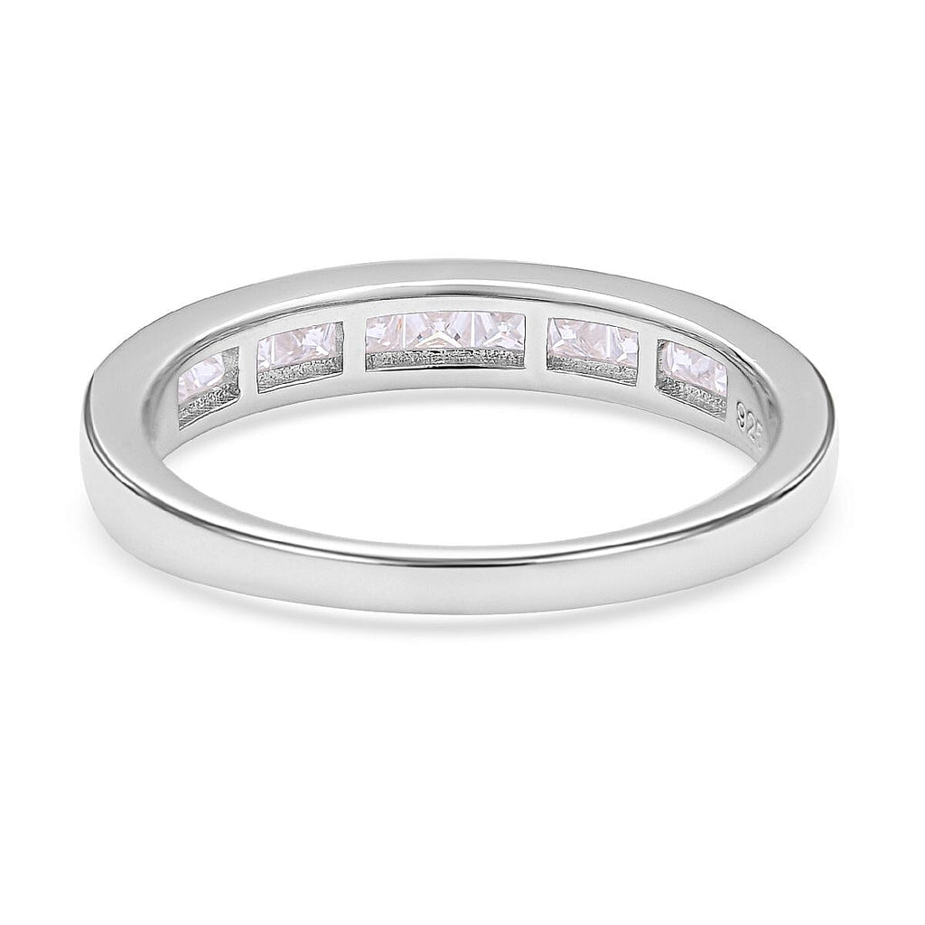 Moissanite Half Eternity Band Ring in Rhodium Overlay Sterling Silver