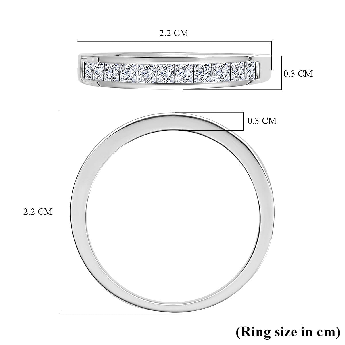 Moissanite Half Eternity Band Ring in Rhodium Overlay Sterling Silver 7387883 11