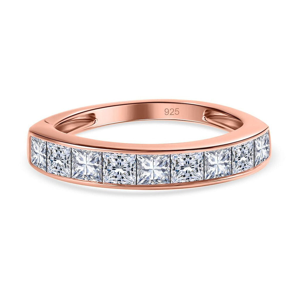 Moissanite Half Eternity Ring in 18K Vermeil Rose Gold Plated Sterling Silver 1.36 Ct.