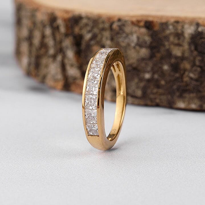 Moissanite Half Eternity Ring in 18K Vermeil Yellow Gold Plated Sterling Silver V32638673 3