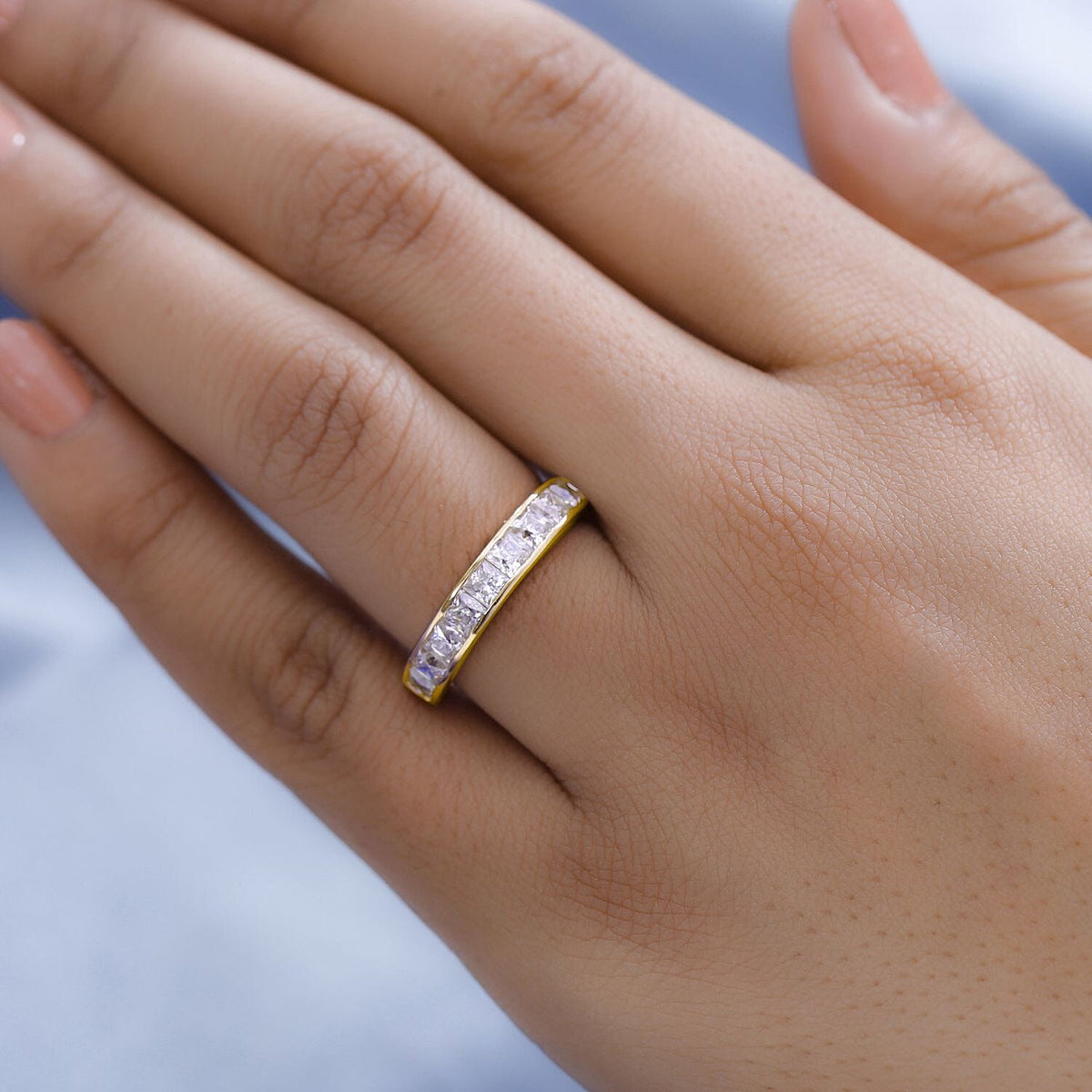 Moissanite Half Eternity Ring in 18K Vermeil Yellow Gold Plated Sterling Silver V32638673 4
