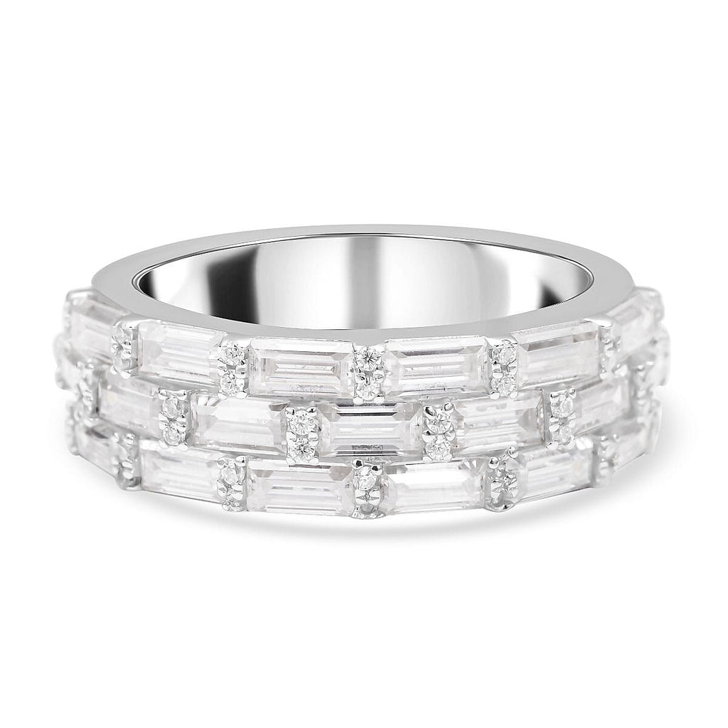 Moissanite Half Eternity Ring in Rhodium Overlay Sterling Silver 2.73 Ct.