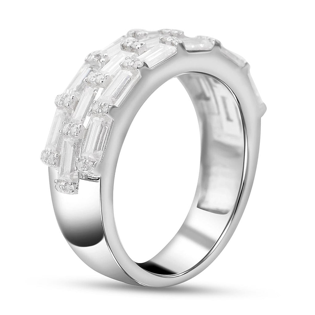 Moissanite Half Eternity Ring in Rhodium Overlay Sterling Silver 2.73 Ct.