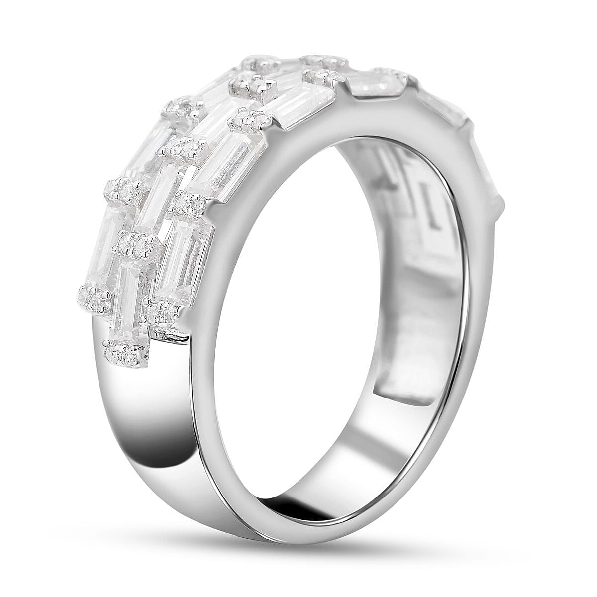 Moissanite Half Eternity Ring in Rhodium Overlay Sterling Silver 2.73 Ct. 7081254 4