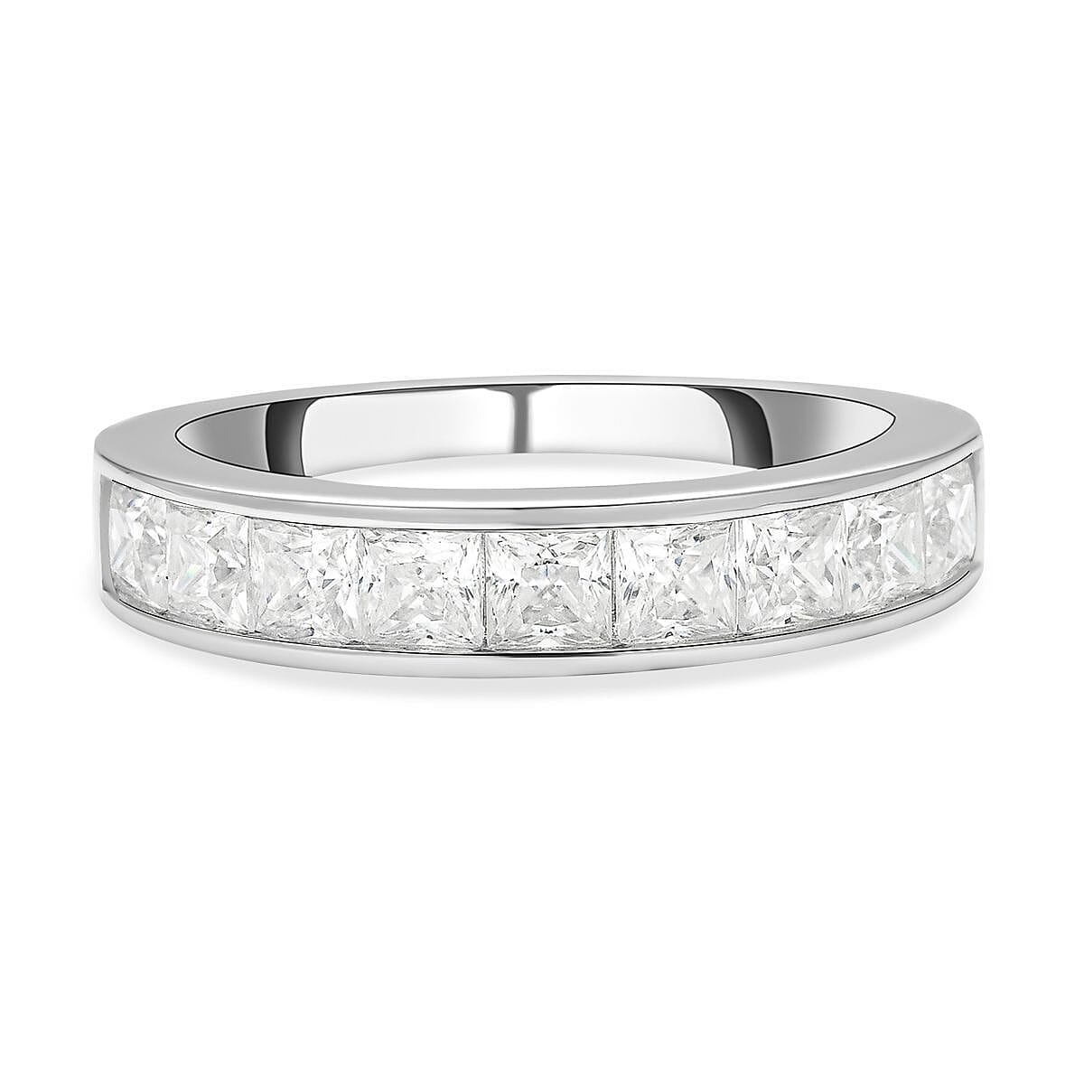 Moissanite Half Eternity Ring in Rhodium Plated Sterling Silver 1.33 Ct. 3890704 0