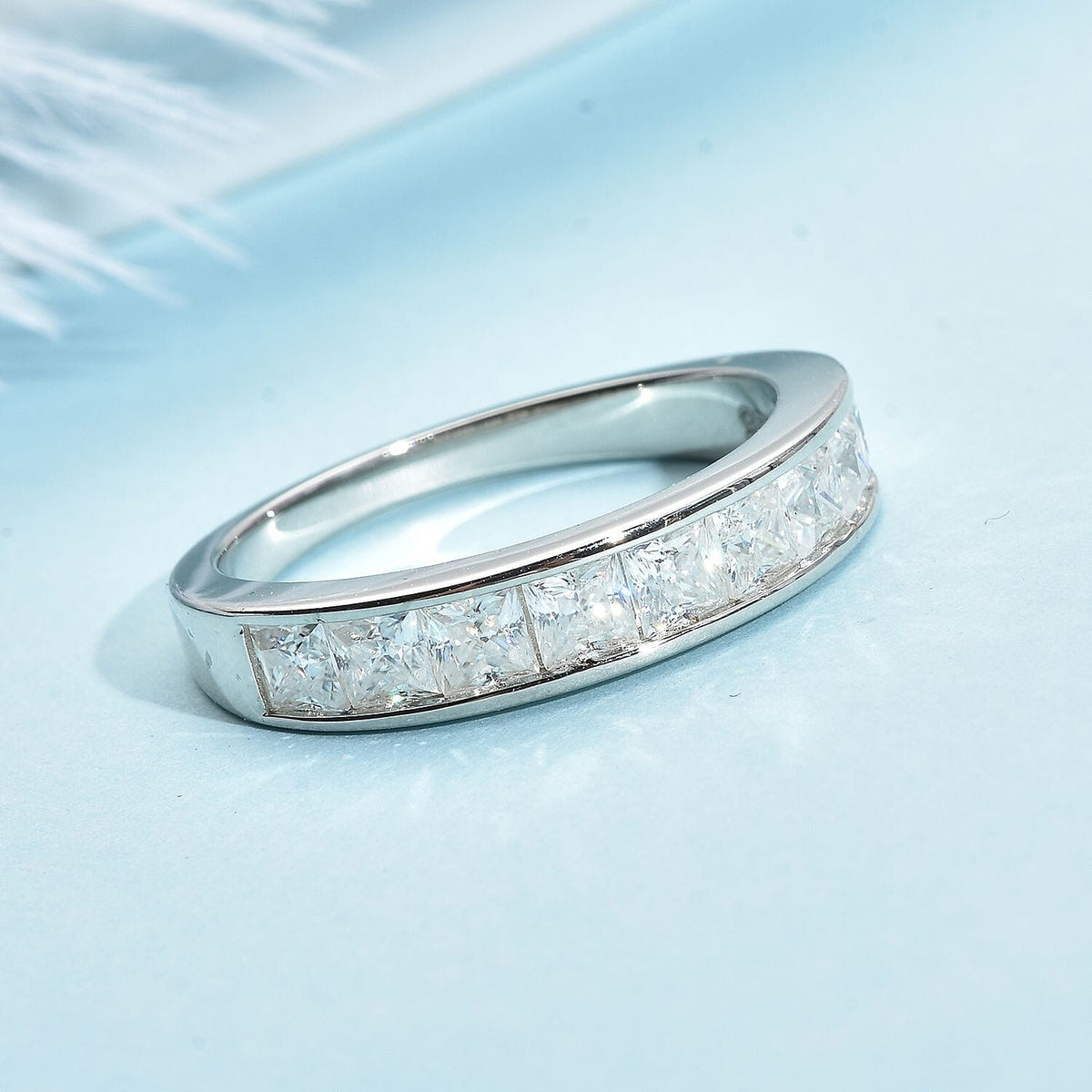 Moissanite Half Eternity Ring in Rhodium Plated Sterling Silver 1.33 Ct. 3890704 2