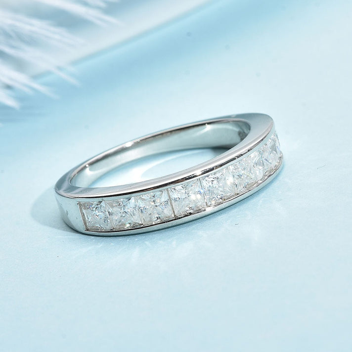 Moissanite Half Eternity Ring in Rhodium Plated Sterling Silver 1.33 Ct. 3890704 2