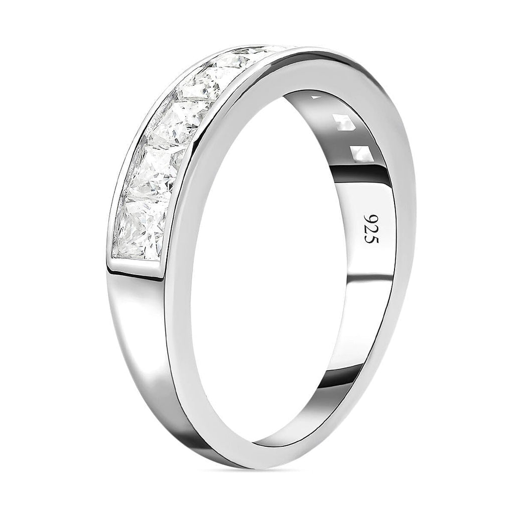 Moissanite Half Eternity Band Ring in Rhodium Overlay Sterling Silver 1.37 Ct.