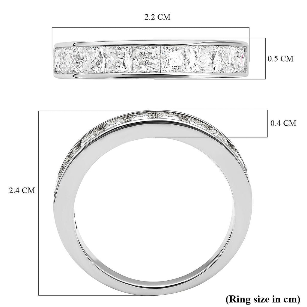 Moissanite Half Eternity Band Ring in Rhodium Overlay Sterling Silver 1.37 Ct.
