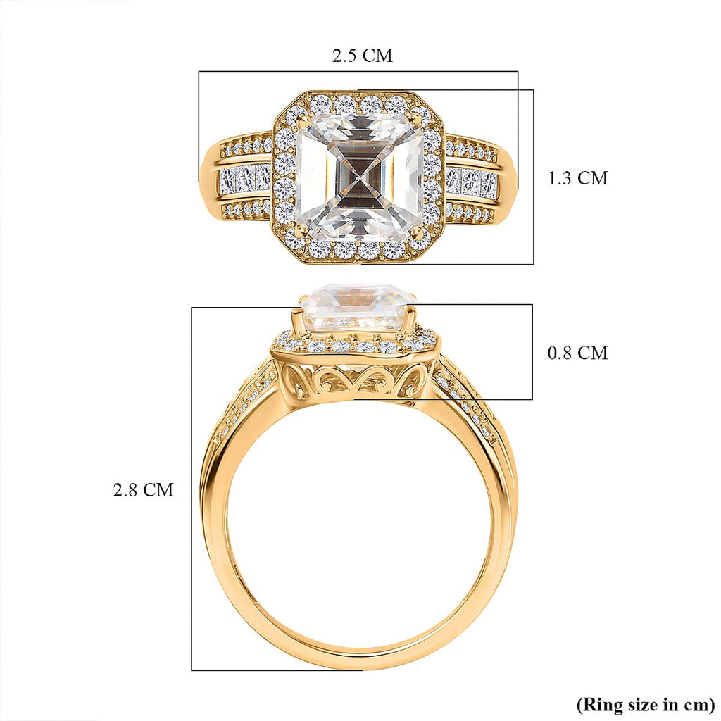 Moissanite Halo Ring in 18K Vermeil Yellow Gold Plated Sterling Silver 4.97 Ct.