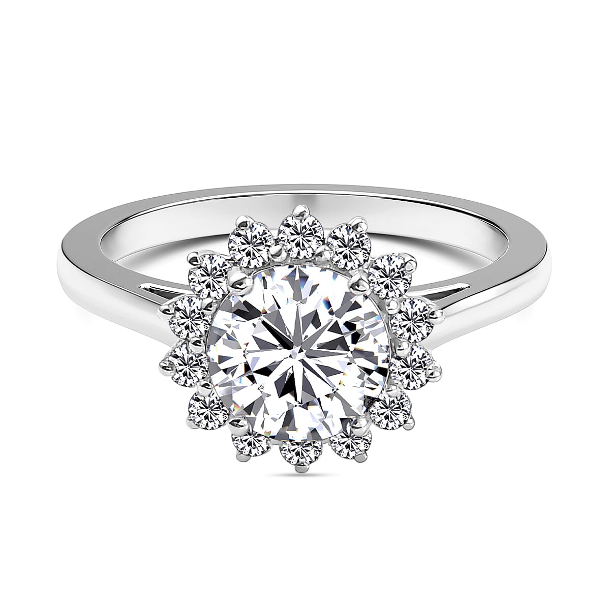 Moissanite Halo Ring in Platinum Overlay Sterling Silver 2.55 Ct. 7043850 0