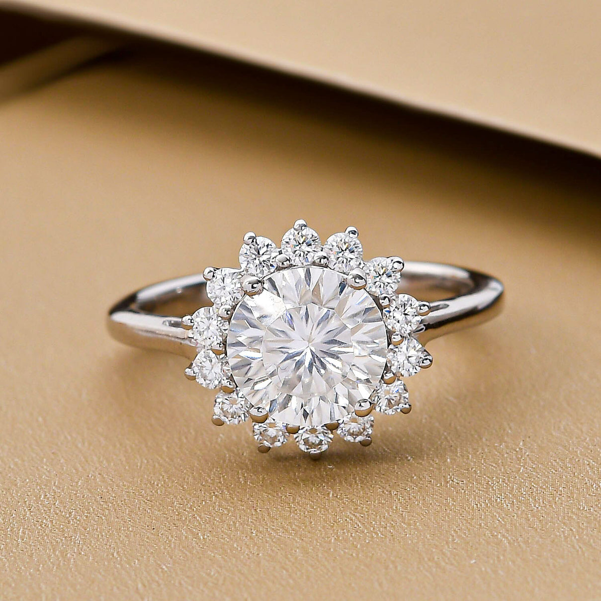 Moissanite Halo Ring in Platinum Overlay Sterling Silver 2.55 Ct. 7043850 1