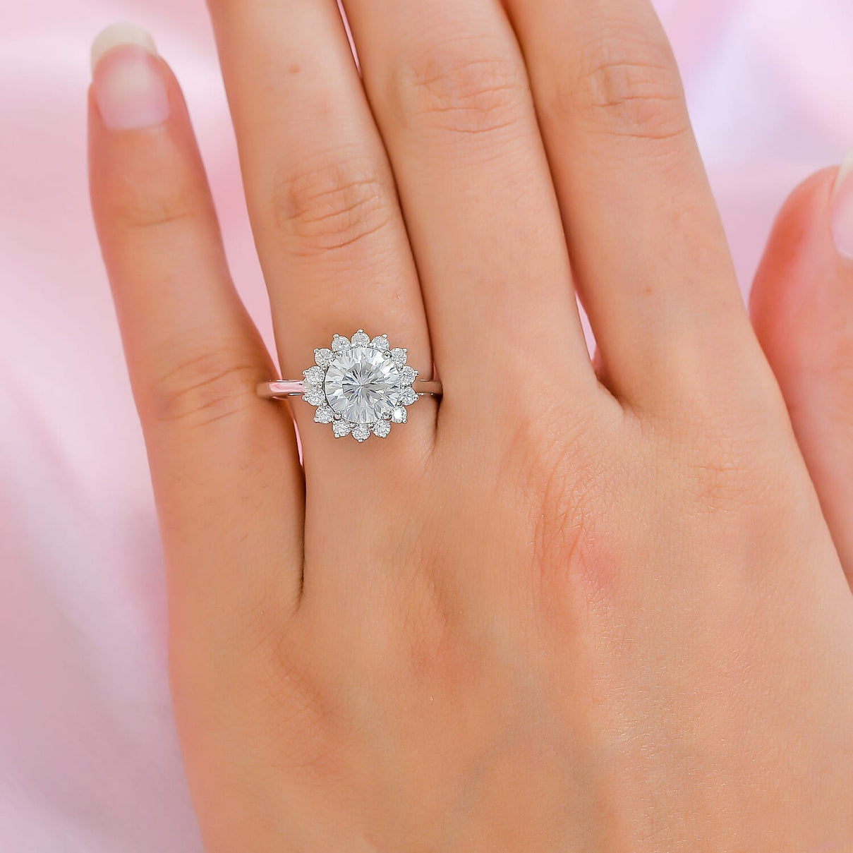 Moissanite Halo Ring in Platinum Overlay Sterling Silver 2.55 Ct. 7043850 2