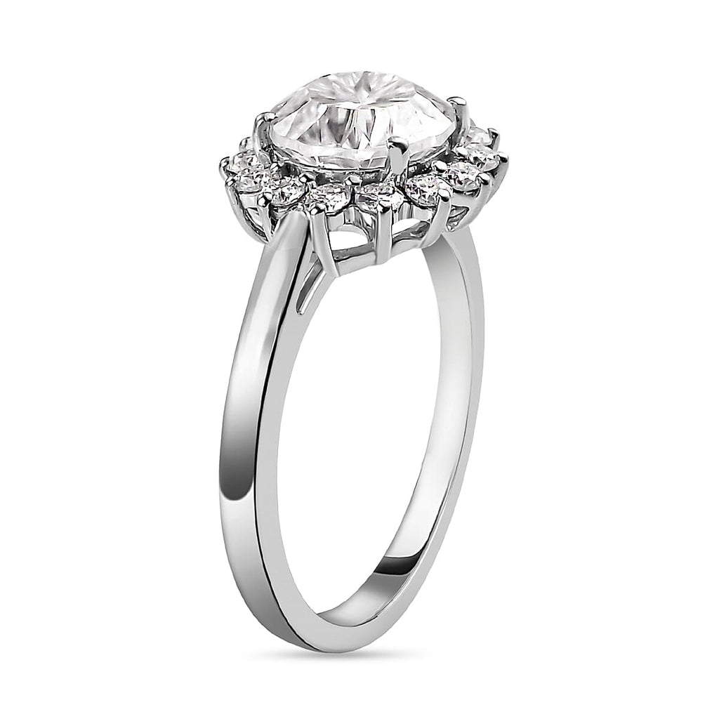 Moissanite Halo Ring in Platinum Overlay Sterling Silver 2.55 Ct.