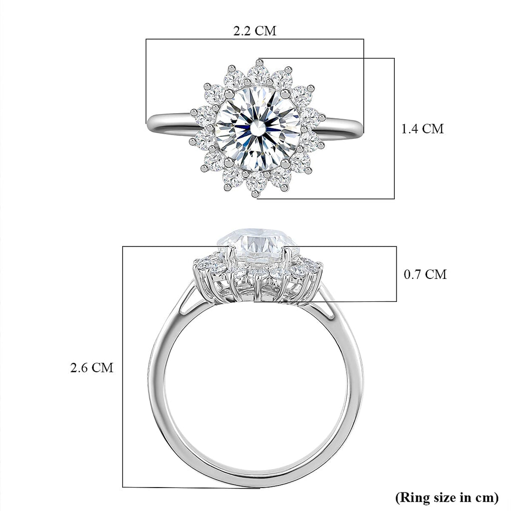 Moissanite Halo Ring in Platinum Overlay Sterling Silver 2.55 Ct.