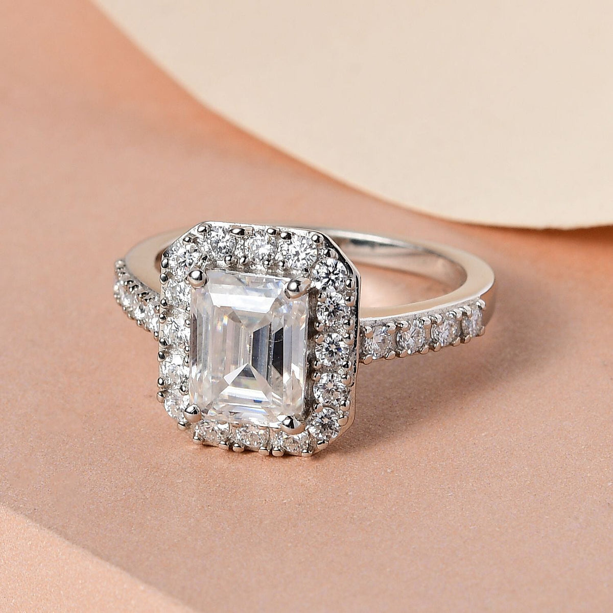 Moissanite Halo Ring in Platinum Overlay Sterling Silver 8944273 2