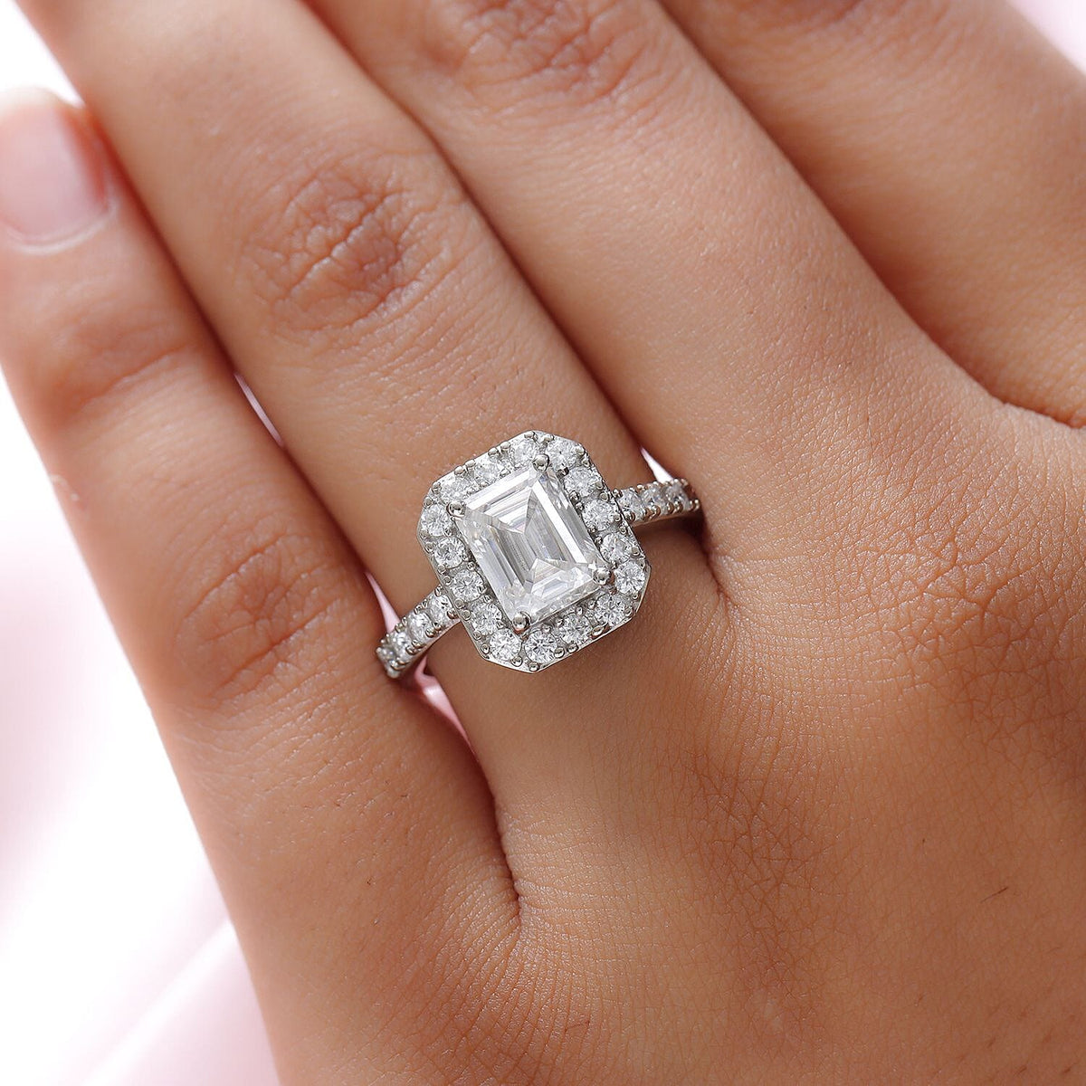 Moissanite Halo Ring in Platinum Overlay Sterling Silver 8944273 3