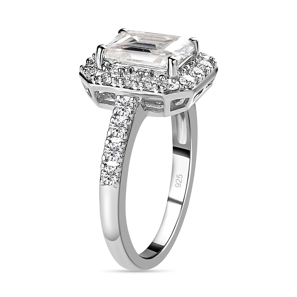 Moissanite Halo Ring in Platinum Overlay Sterling Silver 8944273 4