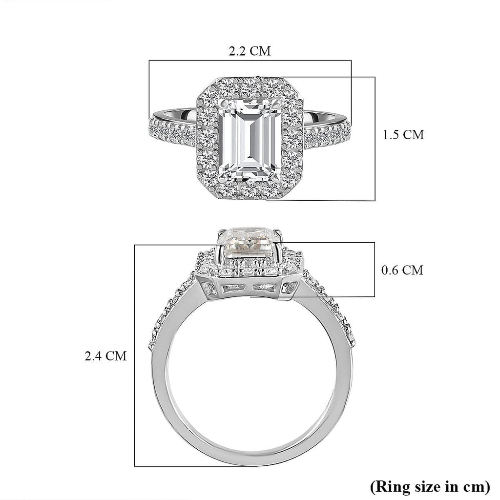 Moissanite Ring in Platinum Overlay Sterling Silver 2.17 Ct.