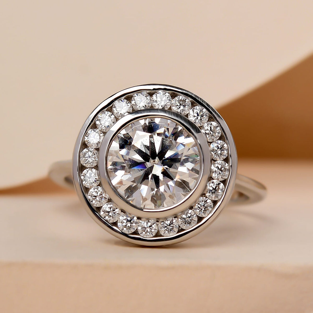 Moissanite Halo Ring in Platinum Plated Sterling Silver 2.27 Ct. 8732710 2