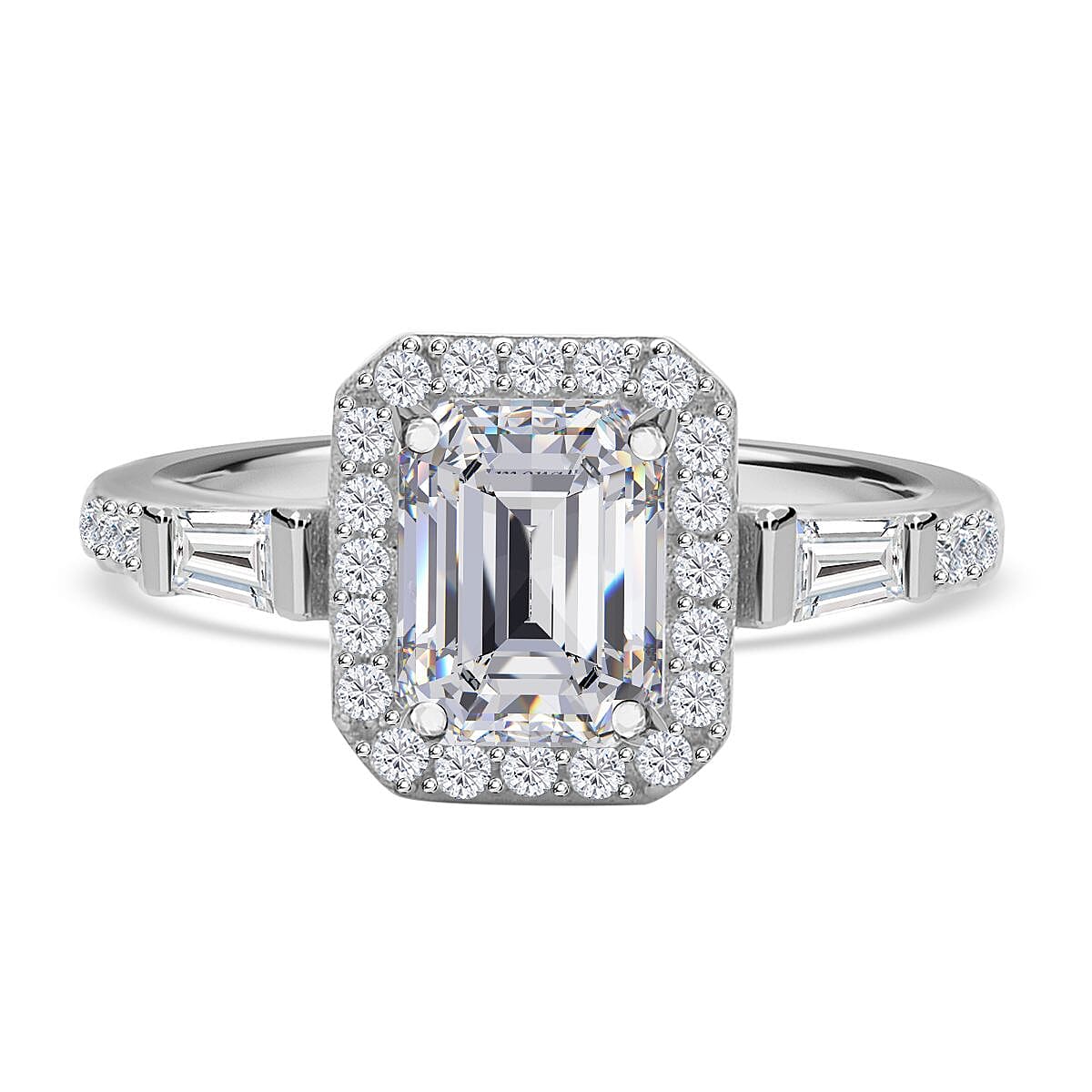 Moissanite Halo Ring in Rhodium Overlay Sterling Silver 2.42 Ct 7387894 0