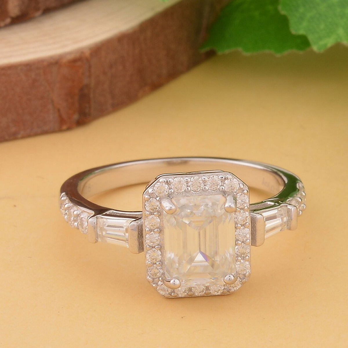 Moissanite Halo Ring in Rhodium Overlay Sterling Silver 2.42 Ct 7387894 2