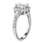 Moissanite Halo Ring in Rhodium Overlay Sterling Silver 2.42 Ct